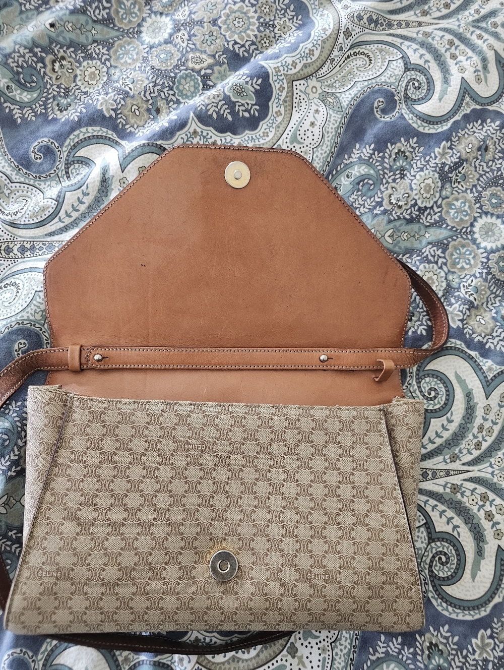 Celine Beige Triomphe Canvas Crossbody Bag with Brown Leather Trim - Picture 7 of 8